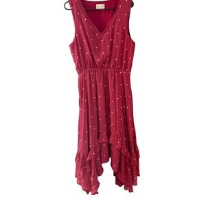 Mia Joy Large Red‎ Polka Dot High-Low Ruffle Midi Dress Boho Kentucky Derby